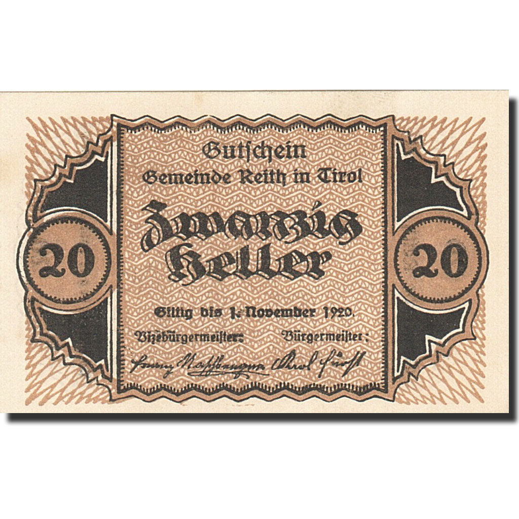 Banknote, Austria, Reith, 20 Heller, valeur faciale, 1920, 1920-11-01