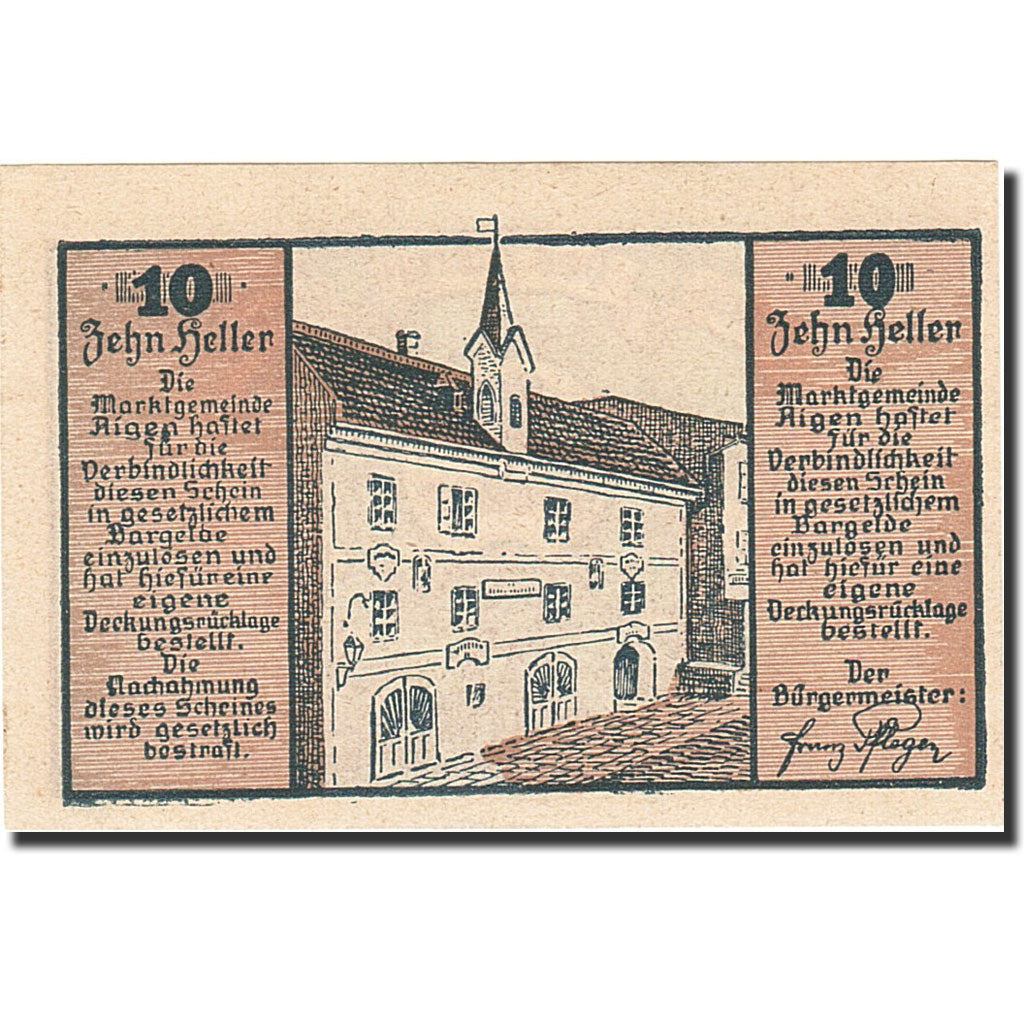 Banknote, Austria, Aigen, 10 Heller, mairie, 1920, 1920-12-31, UNC(65-70)