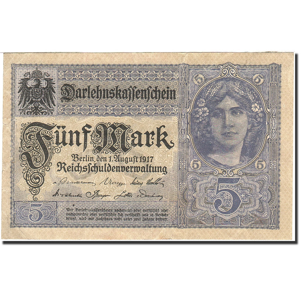 Biljet, Duitsland, 5 Mark, 1917-1918, 1917-08-01, KM:56b, TTB