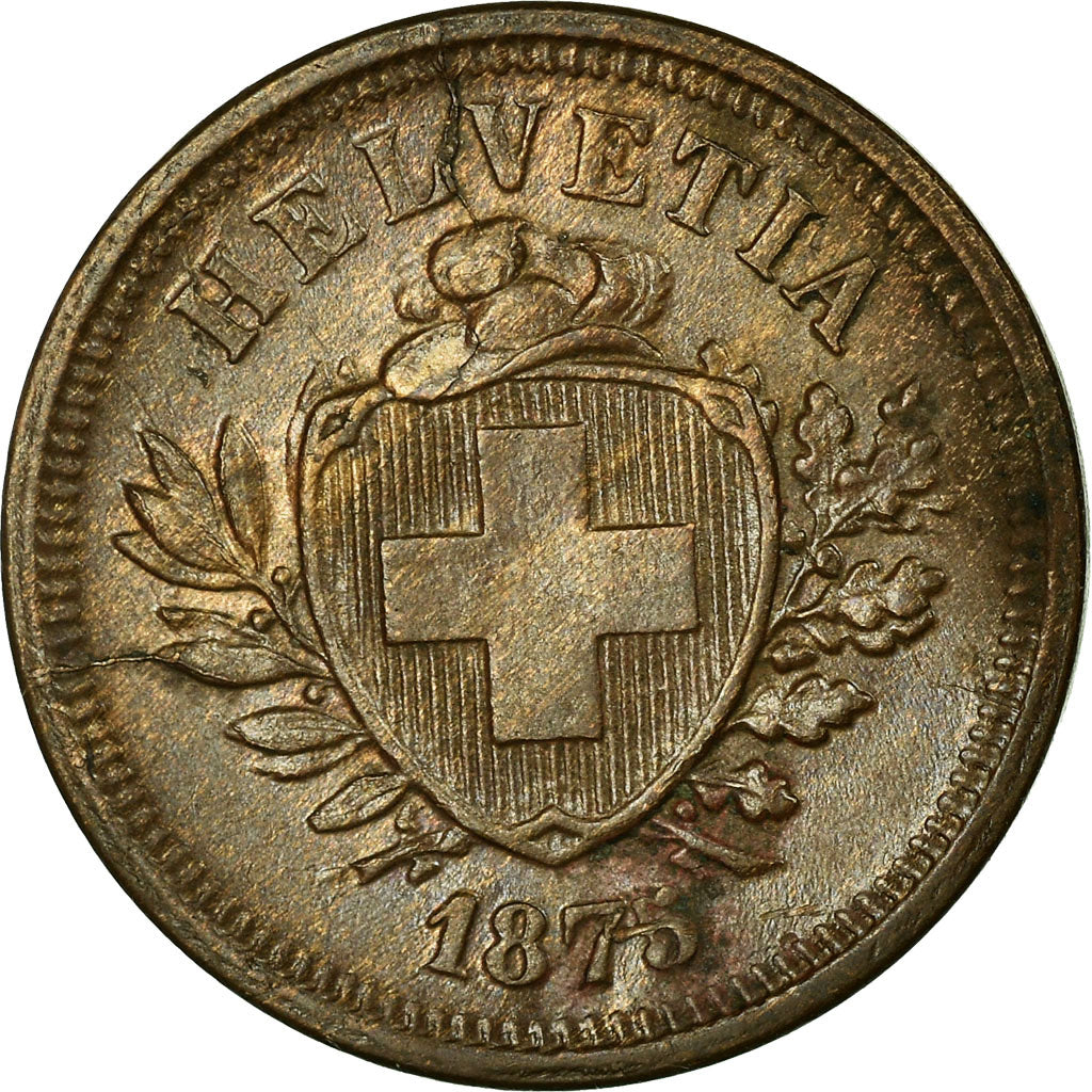 Coin, Switzerland, Rappen, 1875, Bern, AU(55-58), Bronze, KM:3.1