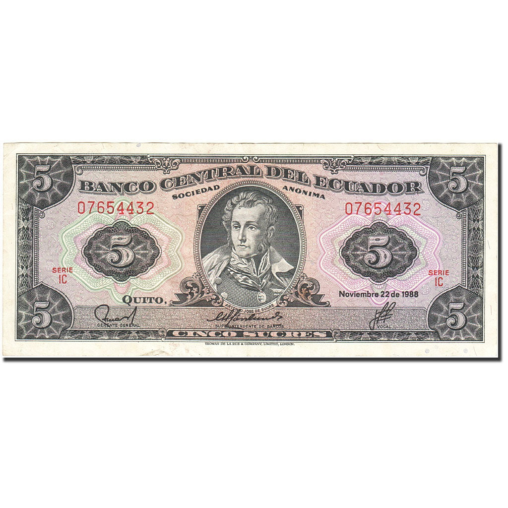 Billete, 5 Sucres, 1984-1988, Ecuador, KM:120A, 1988-11-22, MBC