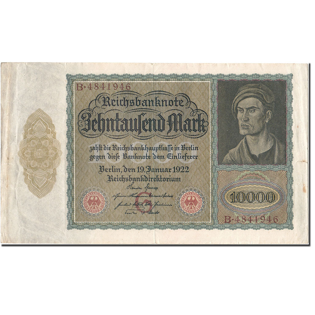Billete, 10,000 Mark, 1922, Alemania, KM:71, 1922-01-19, MBC