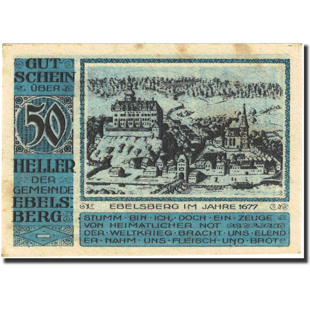 Banknote, Austria, Ebelsberg, 50 Heller, Ecusson, 1920, 1920-09-30, EF(40-45)