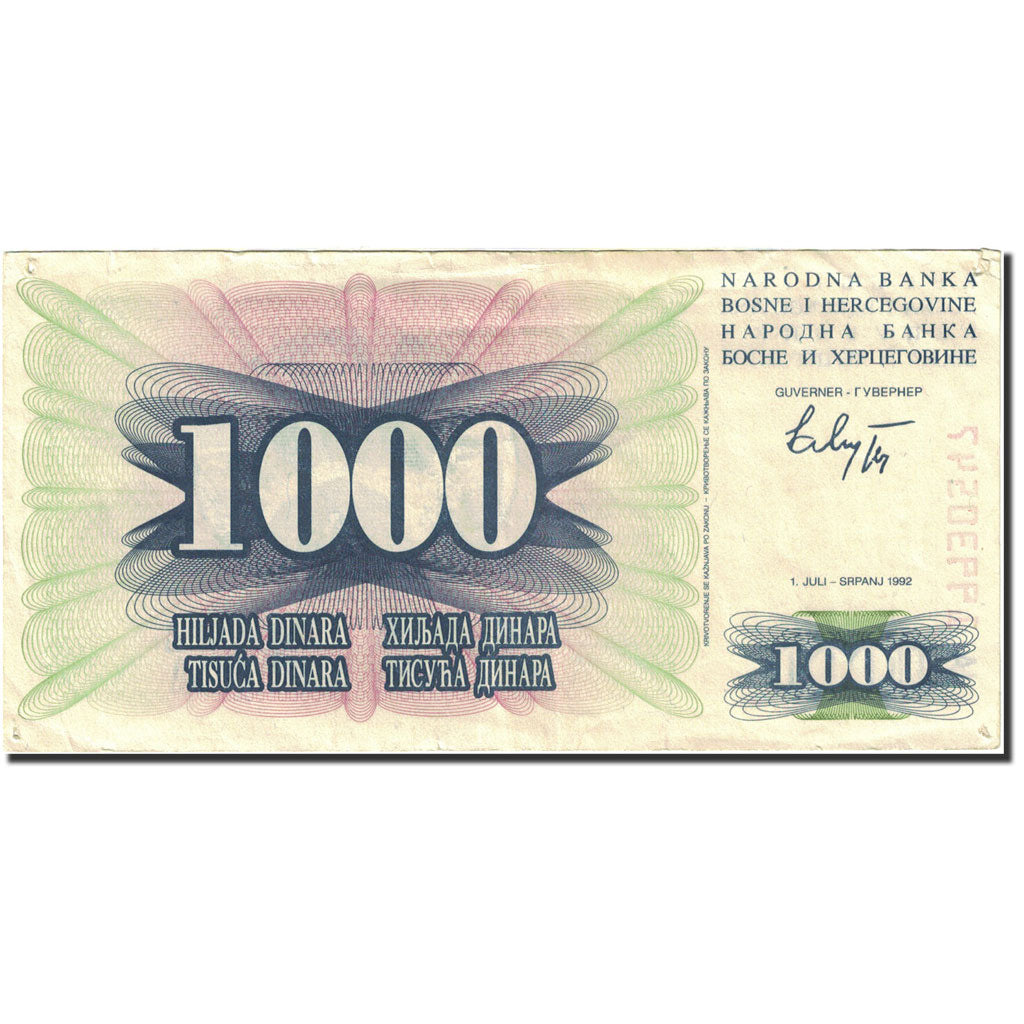 Banconote, Bosnia - Erzegovina, 1000 Dinara, 1992-1993, 1992-07-01, KM:15a, BB