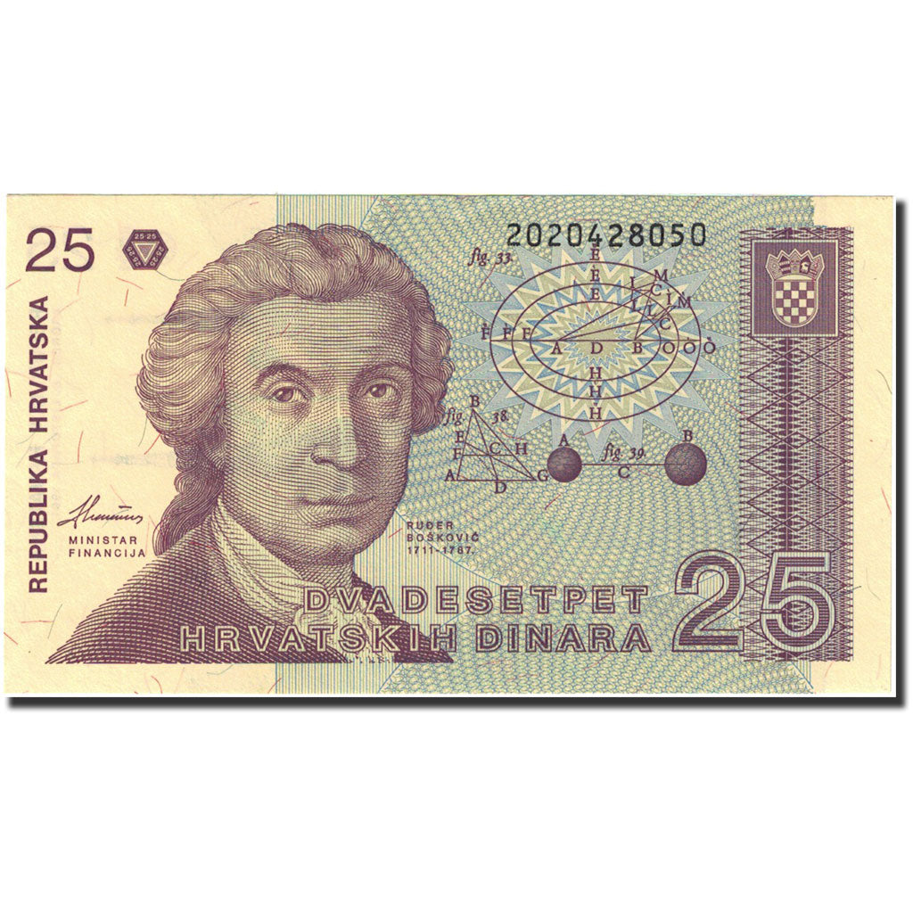 Billet, Croatie, 25 Dinara, 1991-1993, 1991-10-08, KM:19a, SPL