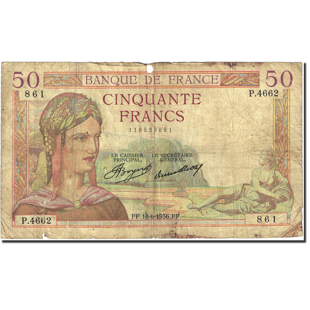 Frankreich, 50 Francs, 50 F 1934-1940 ''Cérès'', 1934, 1936-06-18, SGE