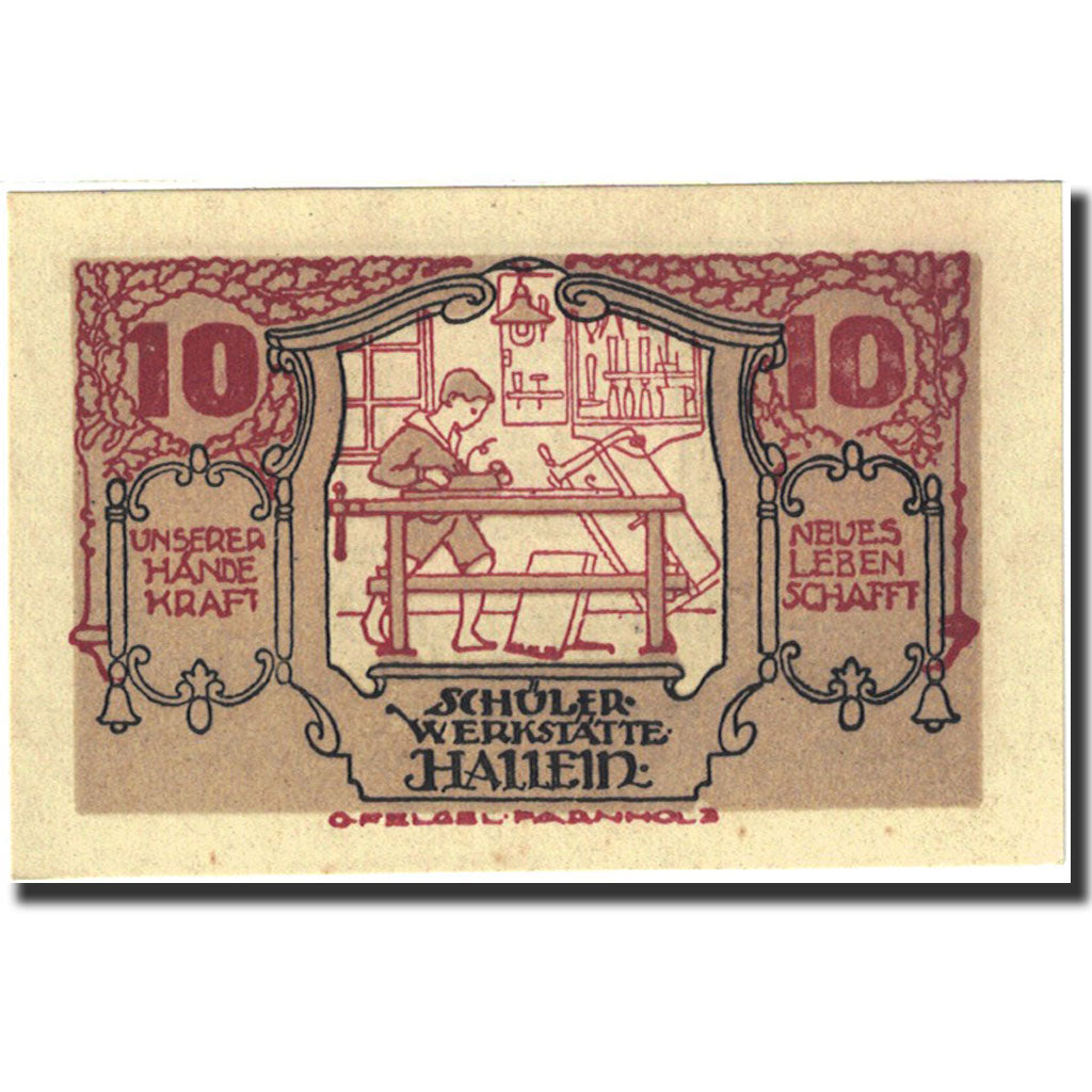 Billet, Autriche, Hallein, 10 Heller, menuisier, 1920, 1920-12-31, NEUF