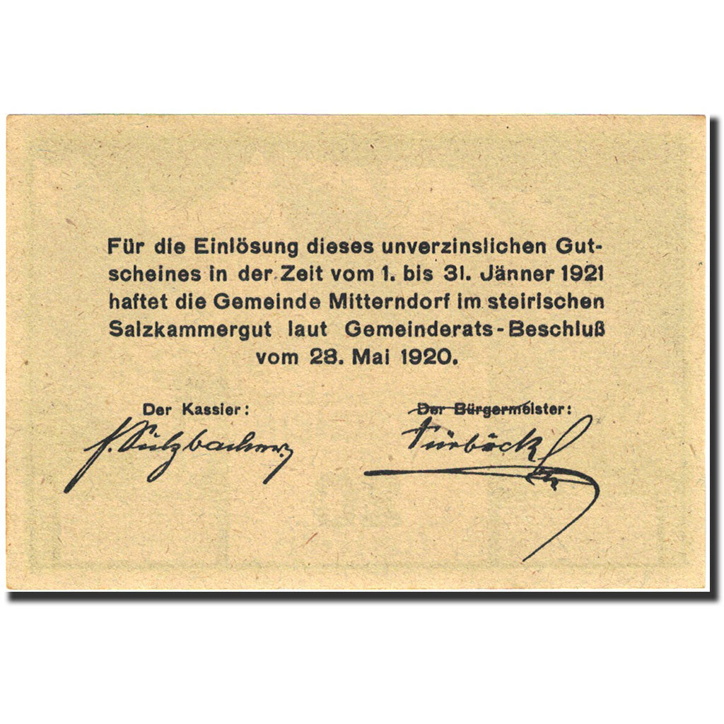 Banknote, Austria, Mitterndorf, 20 Heller, montagne, 1921, 1921-01-31