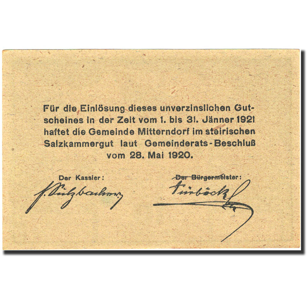 Banknote, Austria, Mitterndorf, 10 Heller, montagne, 1921, 1921-01-31