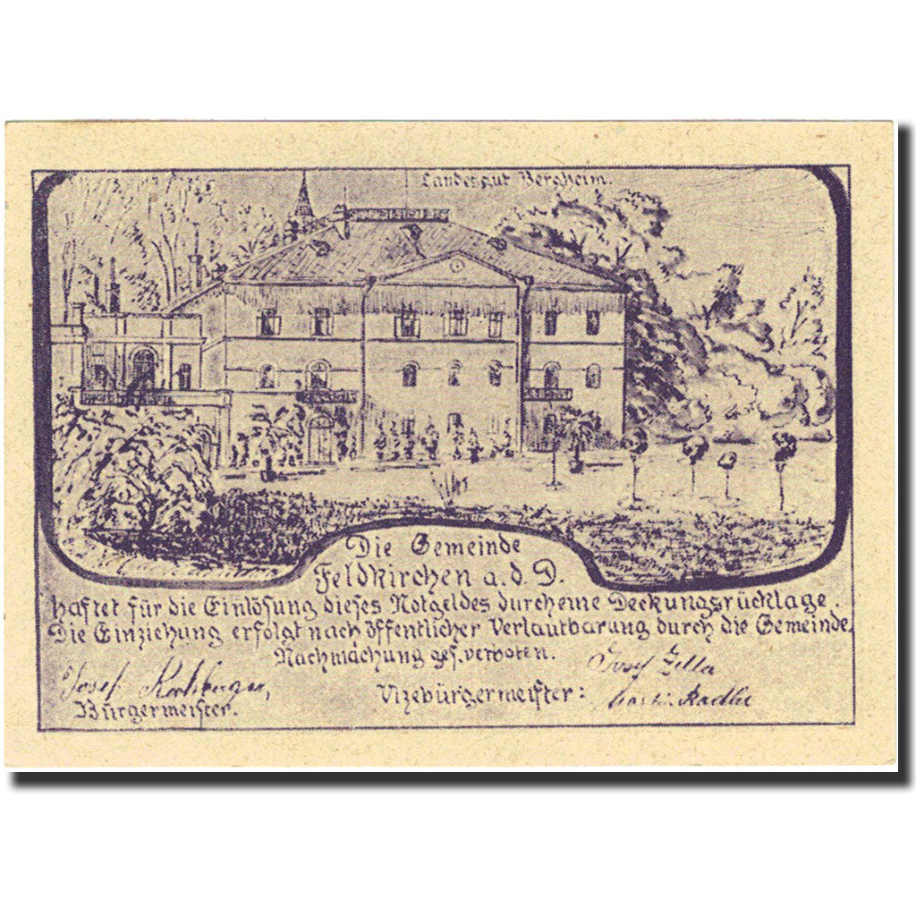 Banknote, Austria, Feldkirchen an der Donau, 25 Heller, village, 1920