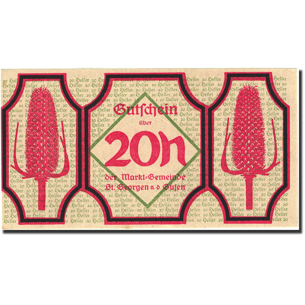 Banknote, Austria, Sankt Georgen an der Aufen, 20 Heller, épis de blé, 1920