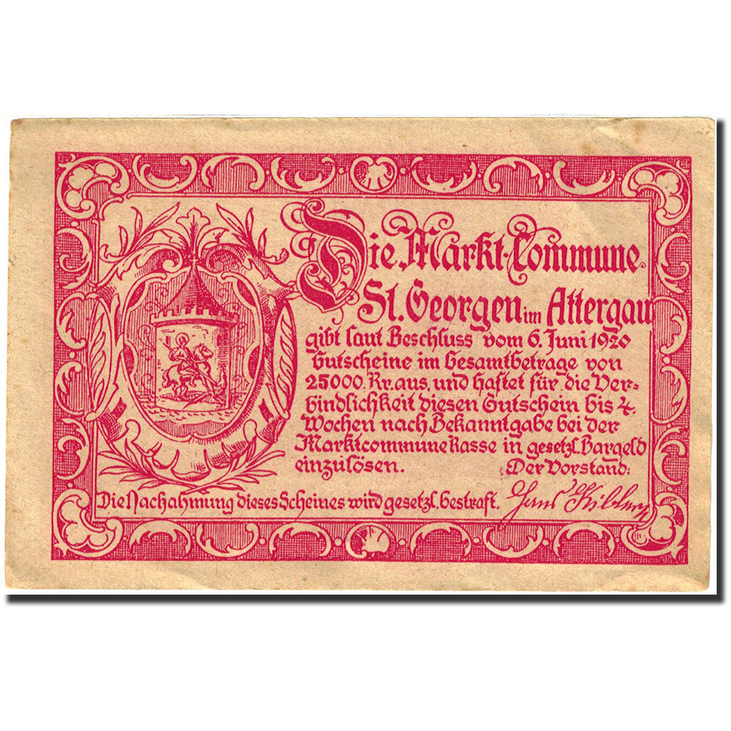 Banknote, Austria, Sankt Georgen im Attergau, 90 Heller, village, 1920