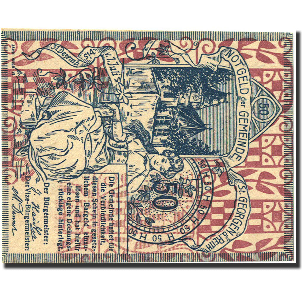 Banknote, Austria, Sankt Georgen am Reith, 50 Heller, personnage, 1920