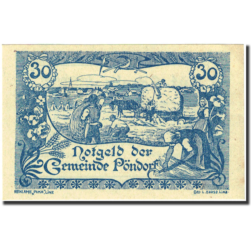 Banknote, Austria, Pöndorf, 25 Heller, agriculteur, 1920, 1920-06-13, UNC(63)