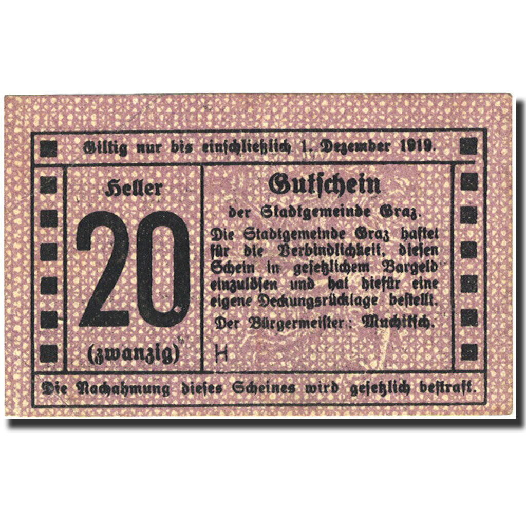 Banconote, Austria, Graz, 20 Heller, valeur faciale, 1919, 1919-12-01, BB