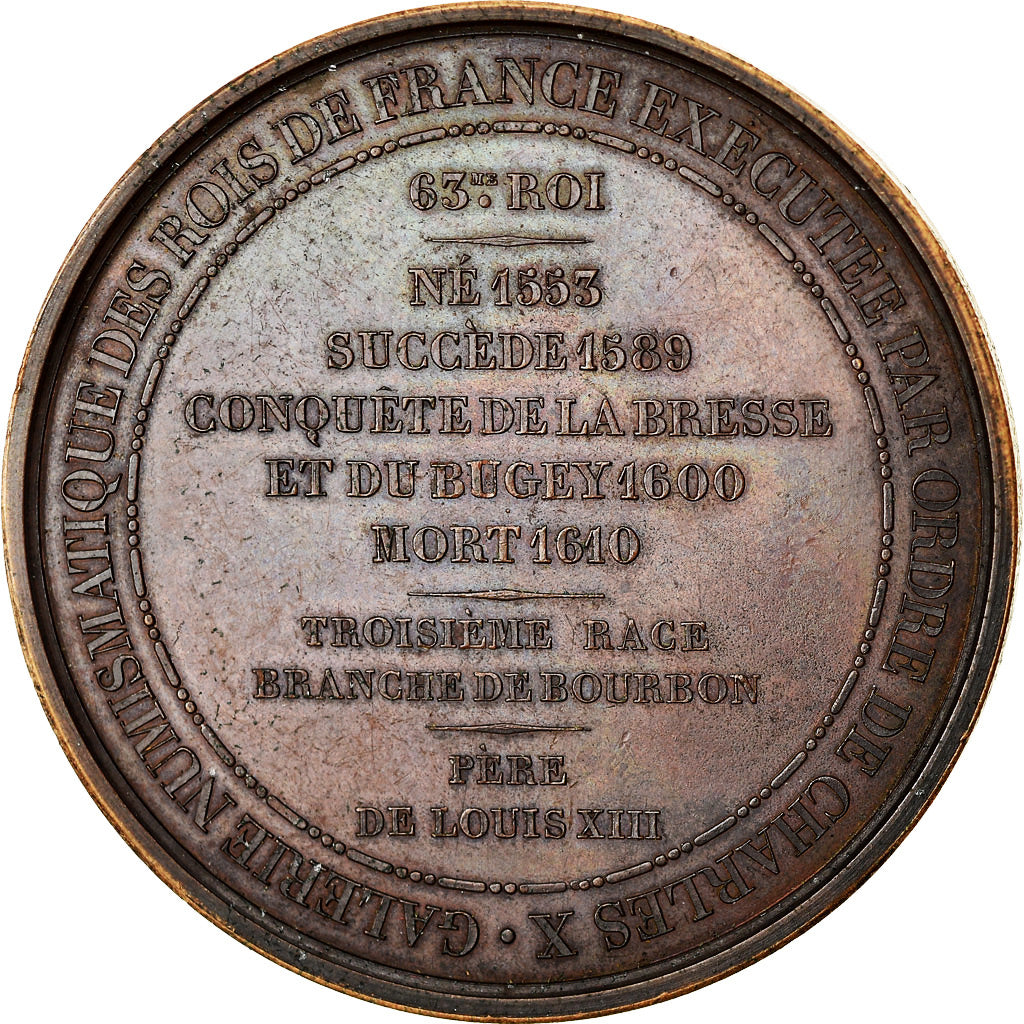 França, Medal, Carlos X, Galerie Numismatique des Rois de France, Henri IV, De