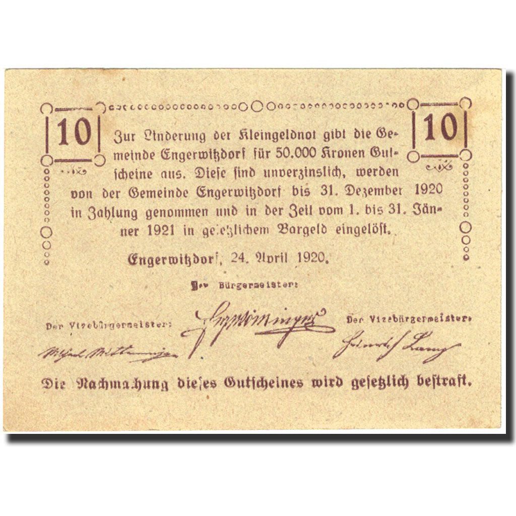 Banknote, Austria, Engerwitzdorf, 10 Heller, agriculteur, 1921, 1921-01-31