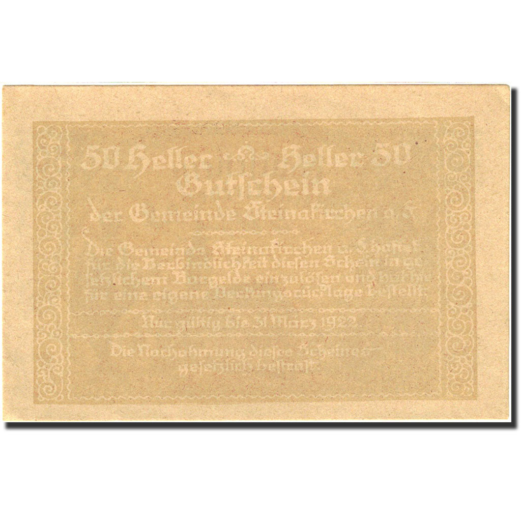Banknote, Austria, Steinakirchen am Forst, 50 Heller, Eglise, 1922, 1922-03-31