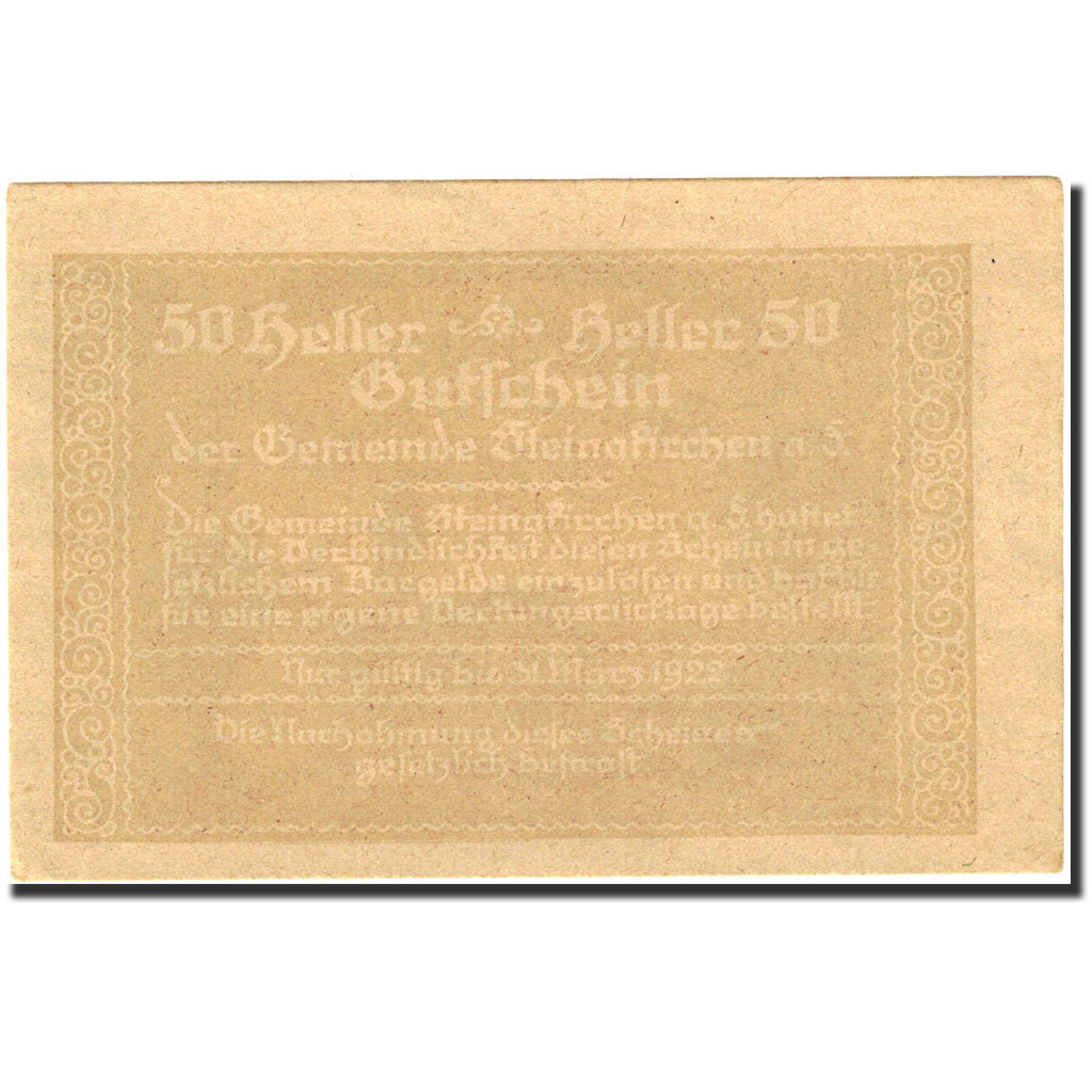 Banknote, Austria, Steinakirchen am Forst, 50 Heller, Eglise, 1922, 1922-03-31
