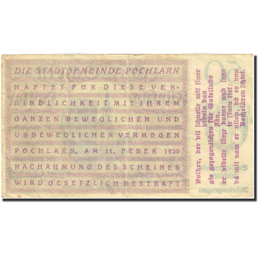 Banknote, Austria, Pochlarn, 50 Heller, château, Undated, 1920-12-31, EF(40-45)