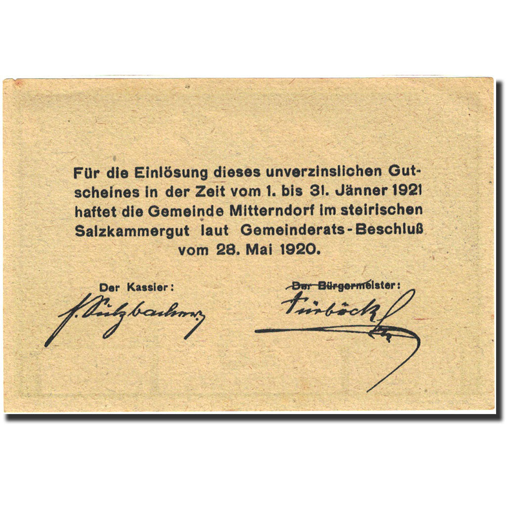 Banknote, Austria, Mitterndorf, 20 Heller, montagne, 1921, 1921-01-31