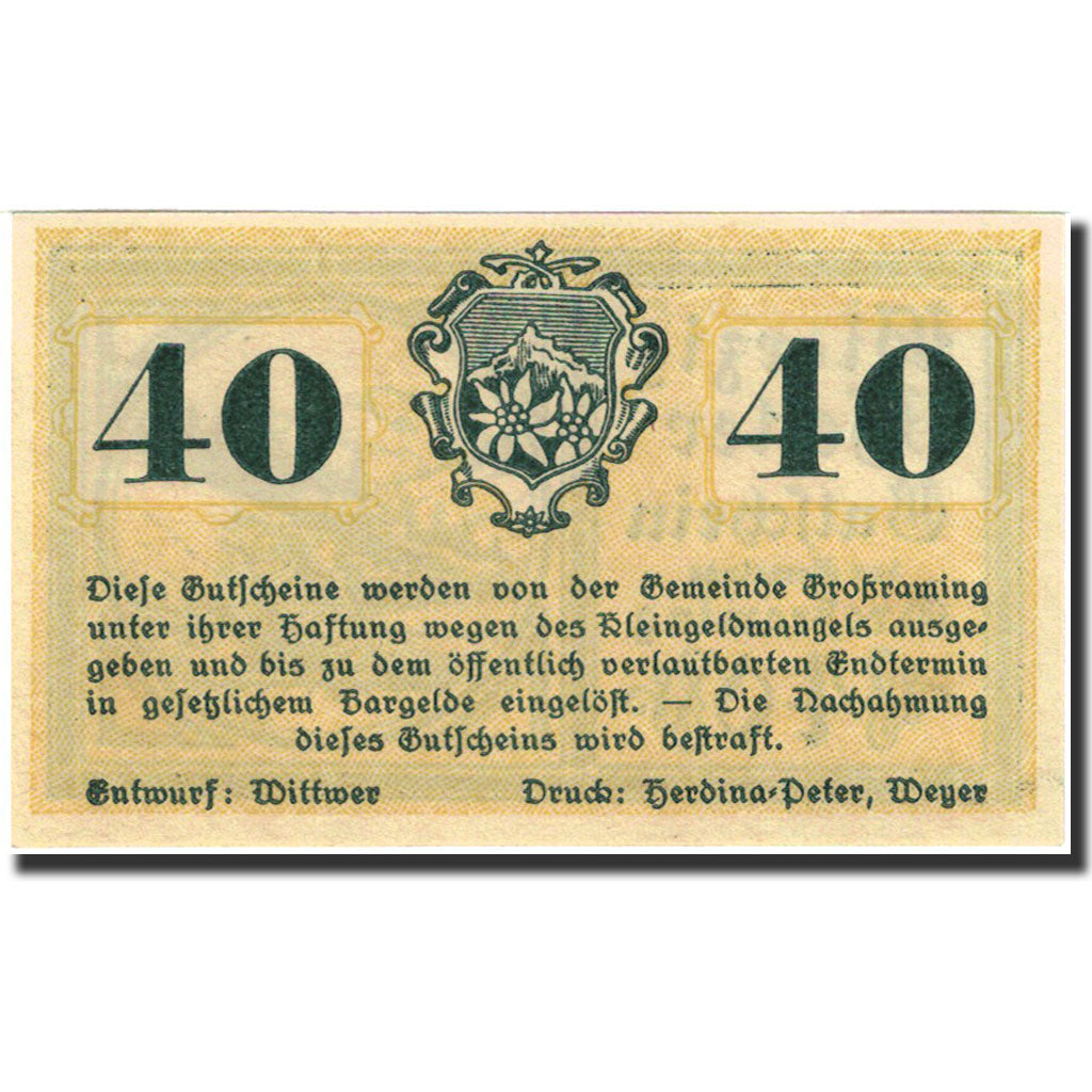 Banknote, Austria, Grossraming, 40 Heller, montagne, 1920, 1920-12-31