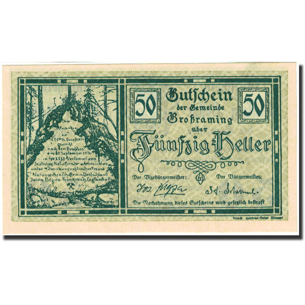Banknote, Austria, Grossraming, 50 Heller, Foret, 1920, 1920-05-01, UNC(65-70)