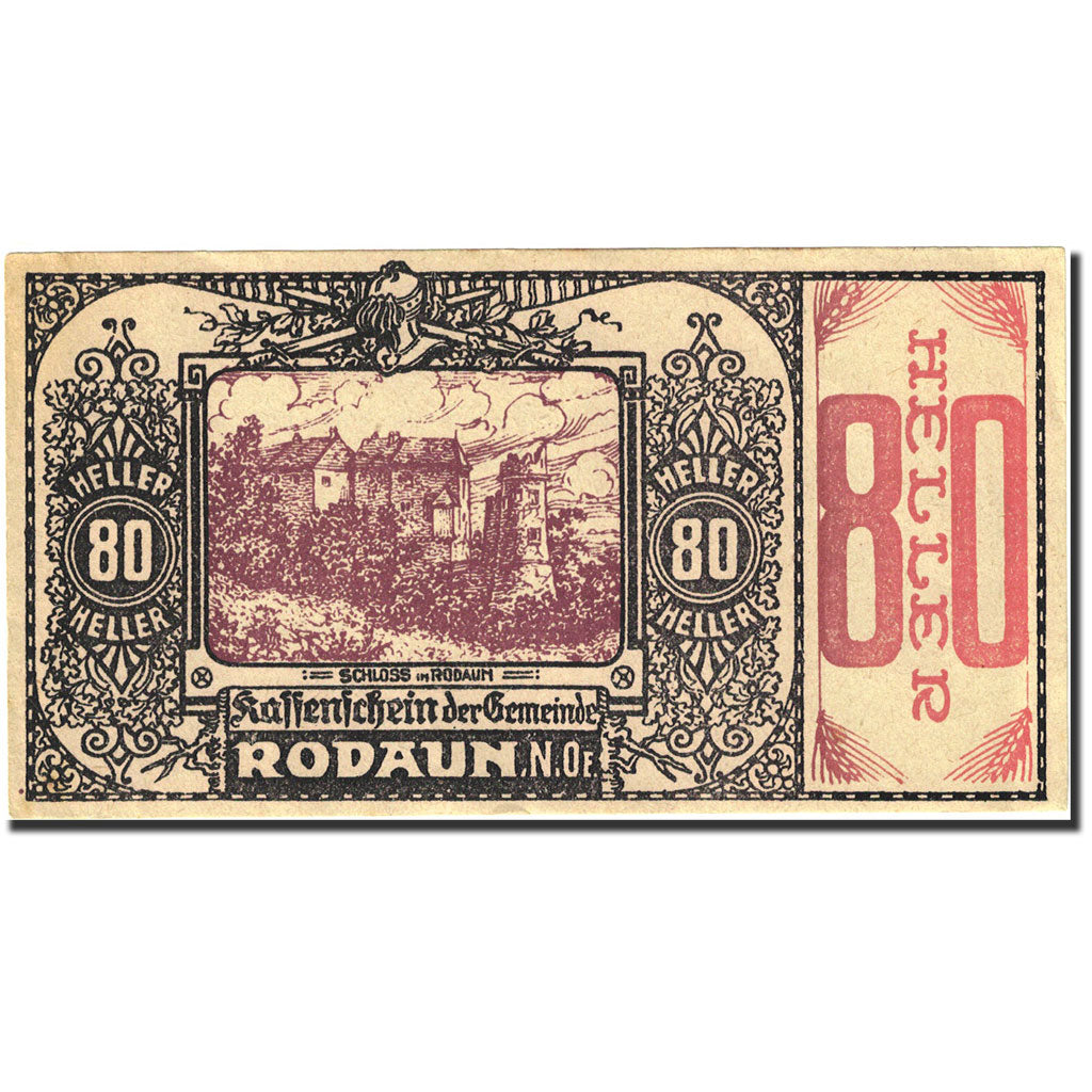 Banknote, Austria, Rodaun, 80 Heller, château, 1920, 1920-12-31, EF(40-45)