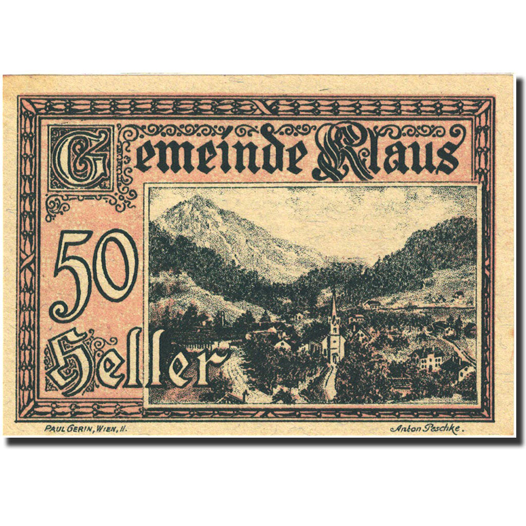 Banknote, Austria, Klaus, 50 Heller, village, 1920, 1920-03-27, UNC(65-70)