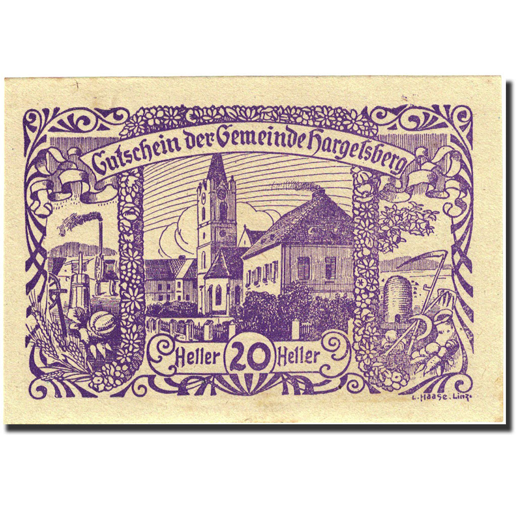 Banknote, Austria, Hargelsberg, 20 Heller, village, 1920, 1920-12-31, UNC(63)