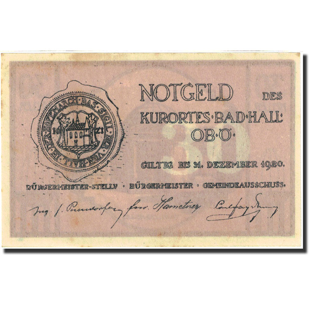 Banknote, Austria, Bad Hall, 25 Heller, Monument, 1920, 1920-12-31, AU(55-58)