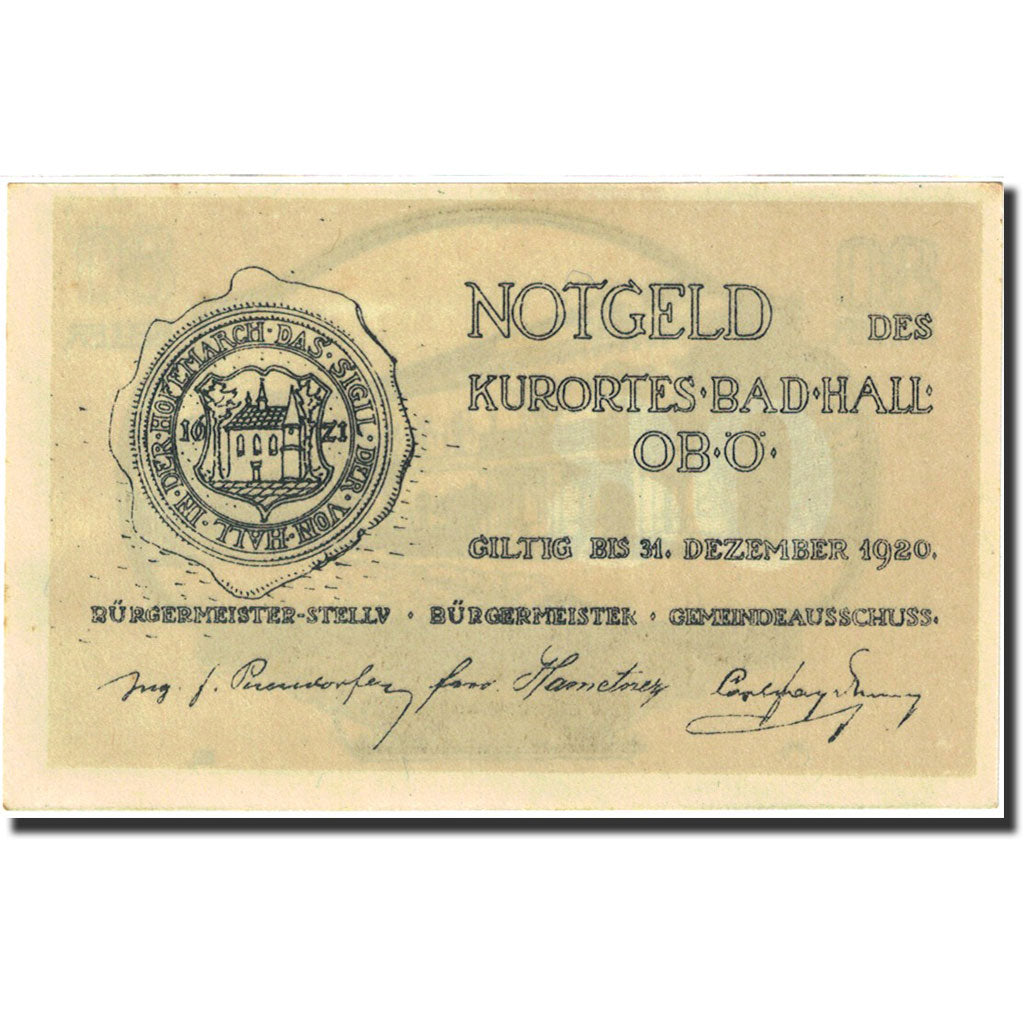 Banknote, Austria, Bad Hall, 80 Heller, Monument, 1920, 1920-12-31, UNC(65-70)