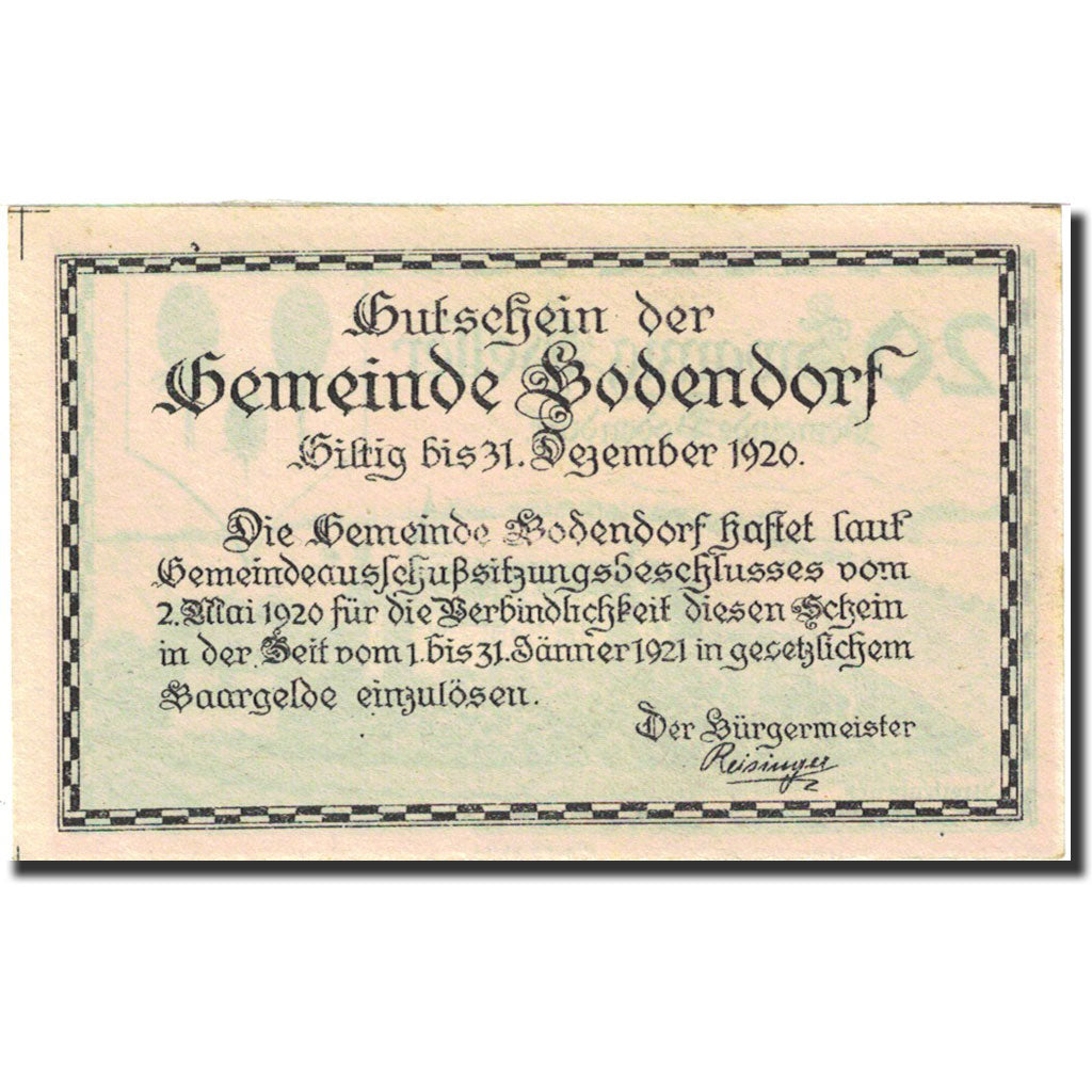 Banknote, Austria, Bodensdorf, 20 Heller, château, 1921, 1921-01-31, UNC(63)
