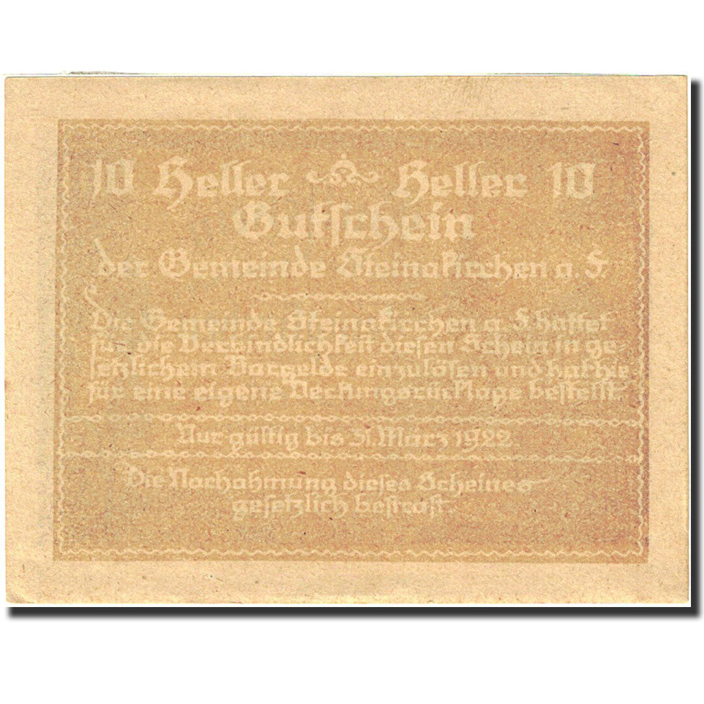 Banknot, Austria, Steinakirchen am Forst, 10 Heller, Monument, 1922, 1922-03-31