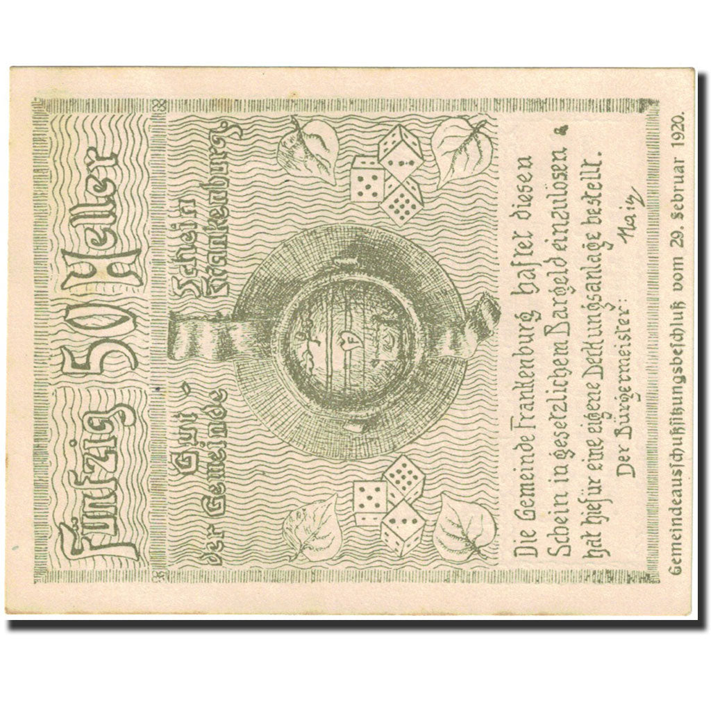 Banknote, Austria, Frankenburg, 50 Heller, tournoi, 1920, 1920-12-31, UNC(63)