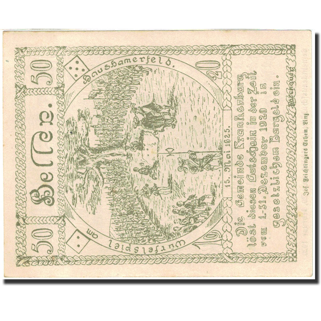 Banknote, Austria, Frankenburg, 50 Heller, tournoi, 1920, 1920-12-31, UNC(63)