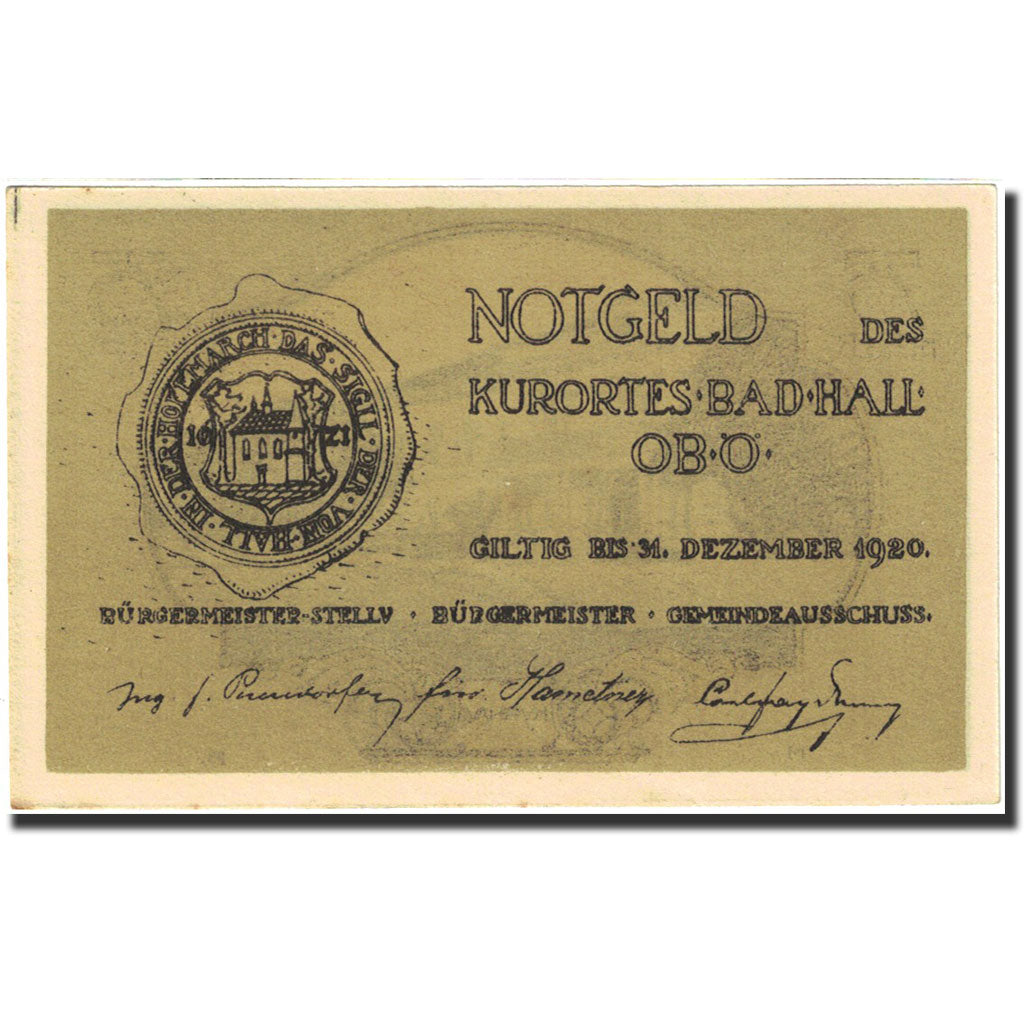 Banknote, Austria, Bad Hall, 75 Heller, Monument, 1920, 1920-12-31, AU(55-58)