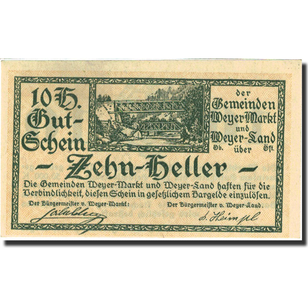 Banknote, Austria, Weyer Markt, 10 Heller, pont, 1921, 1921-05-31, UNC(63)