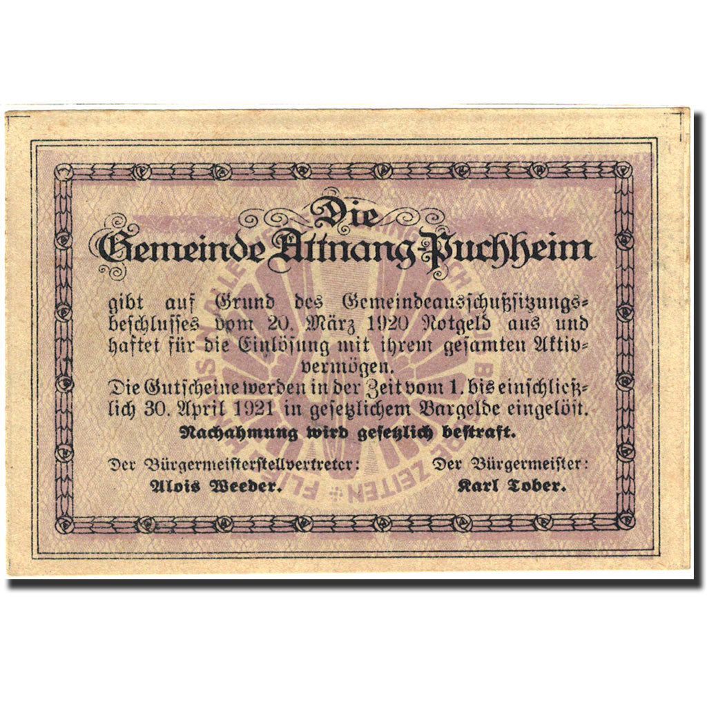Billet, Autriche, Attnang-Puchheim, 50 Heller, Eglise, 1921, 1921-04-30, TTB+