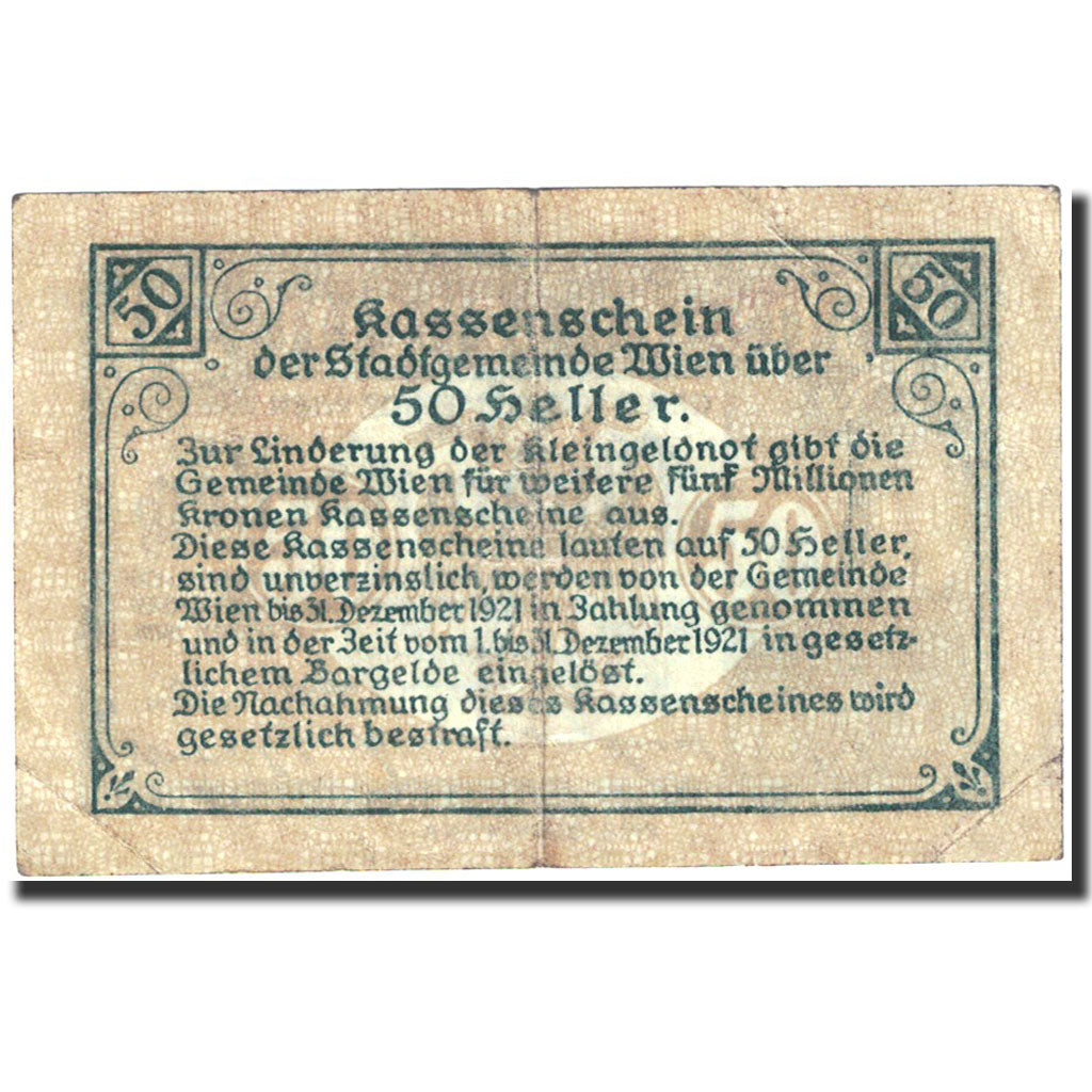 Banknote, Austria, Vienne, 50 Heller, château, 1921, 1921-12-31, EF(40-45)