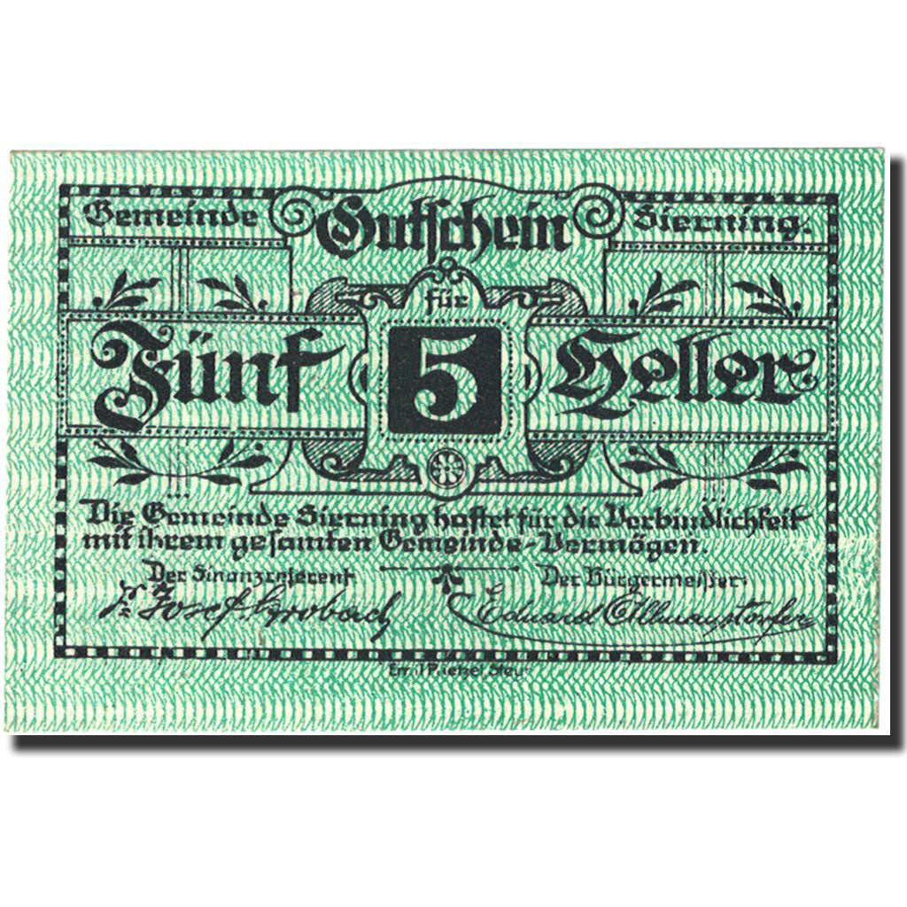 Banknote, Austria, Sierning, 5 Heller, personnage, 1921, 1921-07-01, UNC(63)