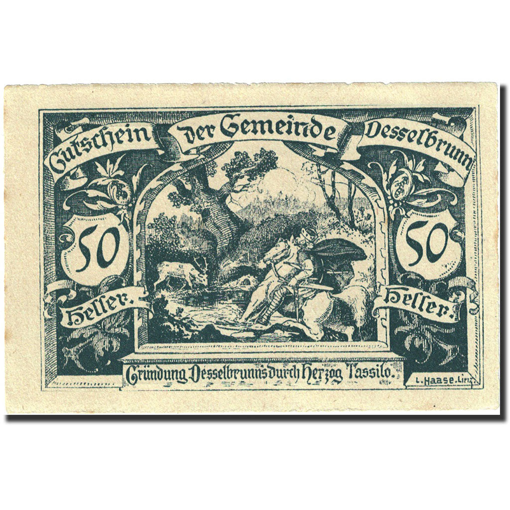 Banknote, Austria, Desselbrunn, 50 Heller, Forêt, 1921, 1921-05-01, AU(55-58)