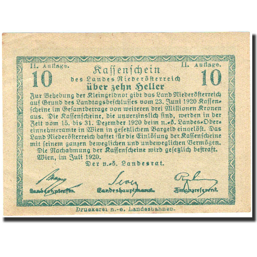 Banconote, Austria, Vienne, 10 Heller, agriculteur, 1920, 1920-12-31, SPL-