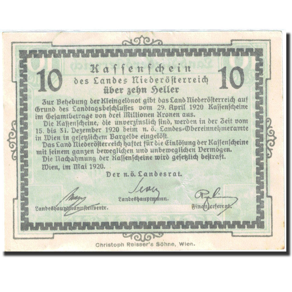 Banknote, Austria, Vienne, 10 Heller, montagne, 1920, 1920-12-31, AU(55-58)