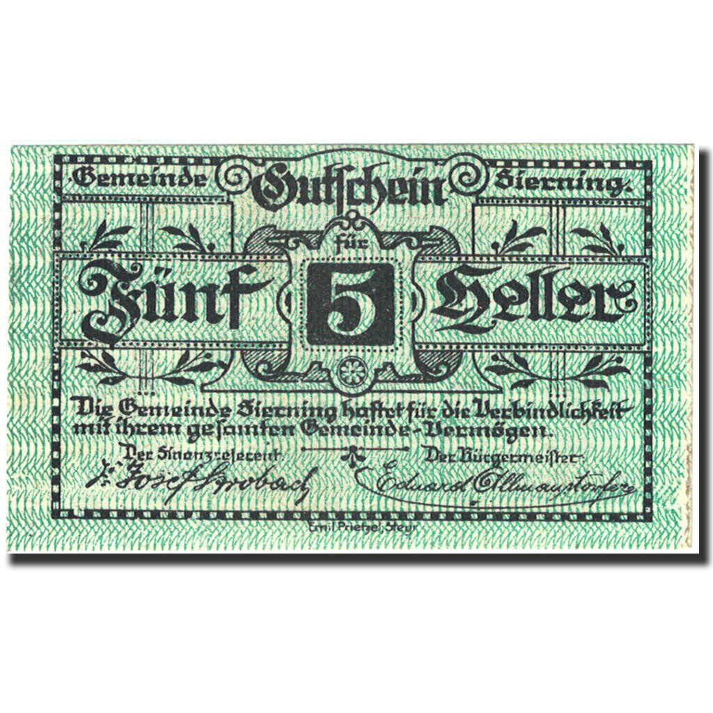 Banknote, Austria, Sierning, 5 Heller, artisan, 1921, 1921-07-01, UNC(63)