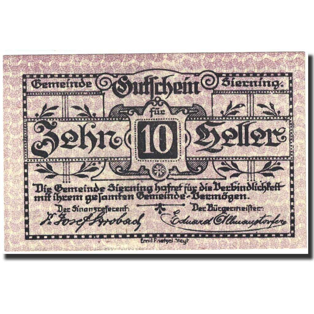 Banknote, Austria, Sierning, 10 Heller, artisan, 1921, 1921-07-01, UNC(63)