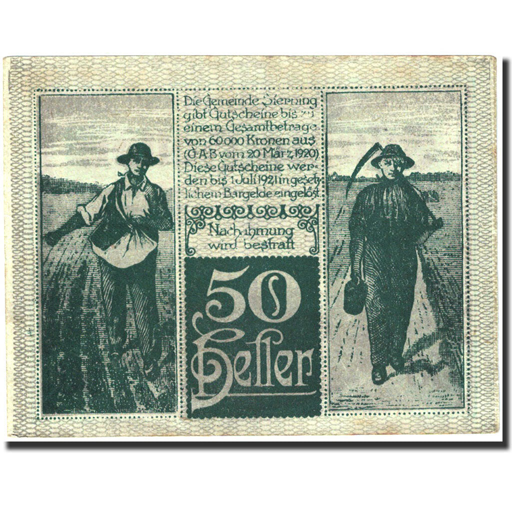 Banknote, Austria, Sierning, 50 Heller, agriculteur, 1921, 1921-07-01, AU(55-58)