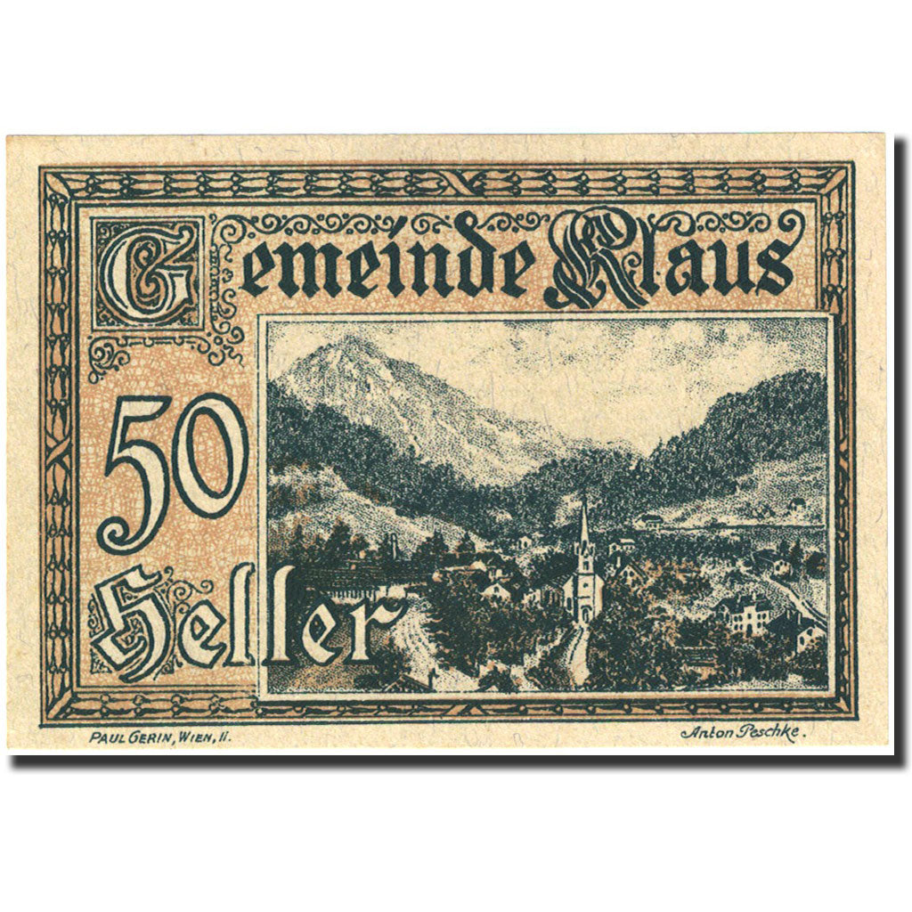 Banknote, Austria, Klaus, 50 Heller, village, 1920, 1920-03-27, UNC(63)