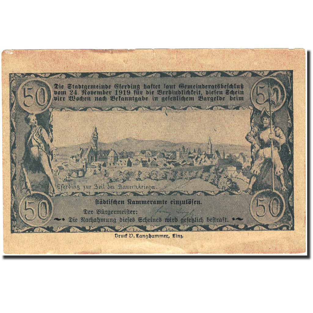 Banknote, Austria, Eferding, 50 Heller, village, 1919, 1919-11-24, EF(40-45)
