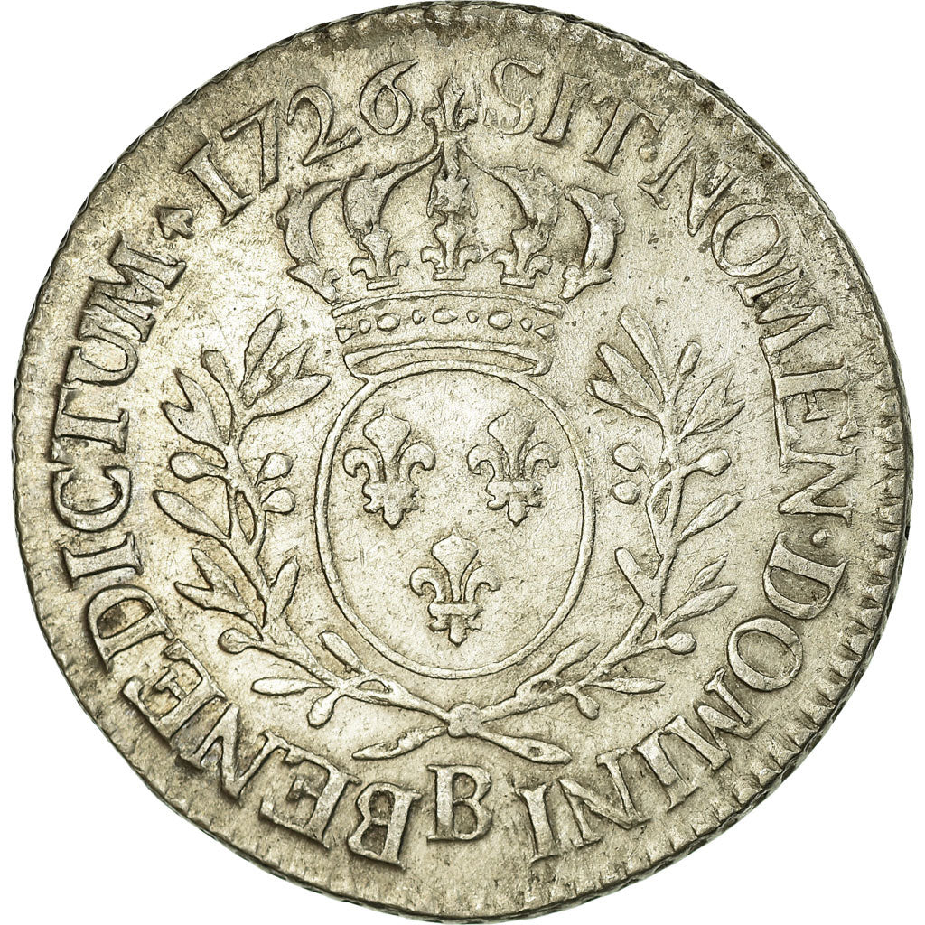 Moneda, Francia, 1/5 Ecu, 1726, Rouen, MBC, Plata, KM:482.3, Gadoury:298